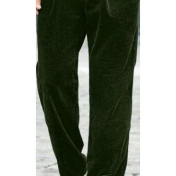 Kingsize Mens UNHEMMED Expandable Waist Corduroy Pleat-Front Pants Dark Green - Picture 4 of 4